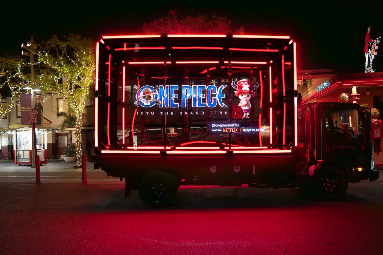 Hologram truck carrying a NetflixOnePiece campaign in Los Angeles