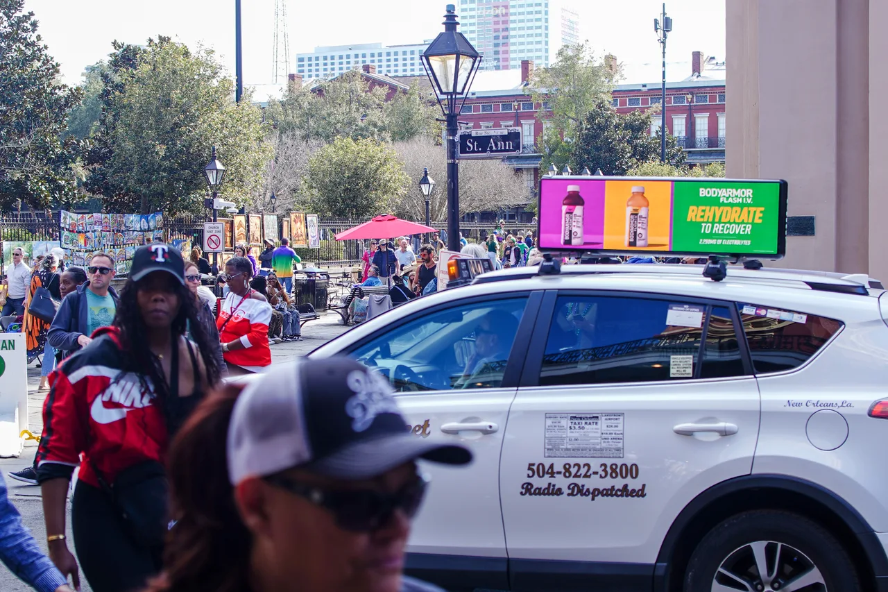 Digital screen carrying a BodyArmor campaign in New Orleans