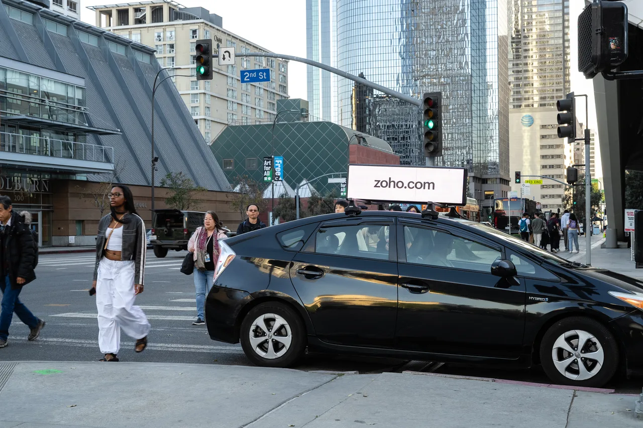 Digital screen carrying a ZOHO campaign in Los Angeles