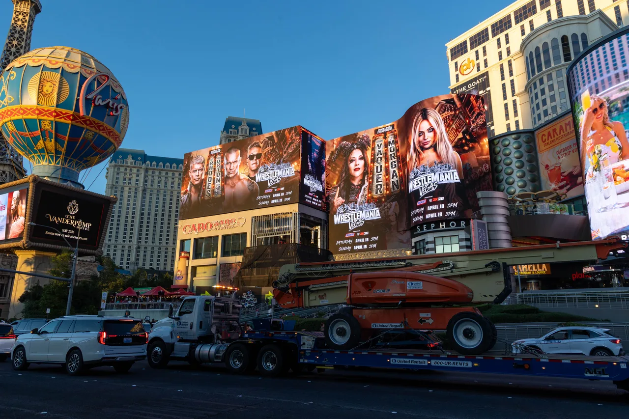 WWE campaign on a fixed large-format digital screen in Las Vegas, 2026