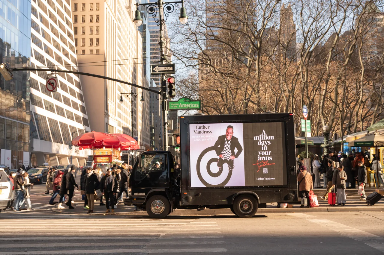 LED truck carrying a LutherVandross campaign in New York