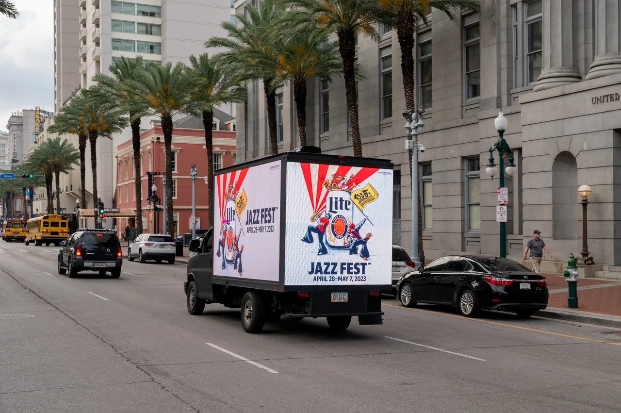 LED truck carrying a MillerLite campaign in New Orleans