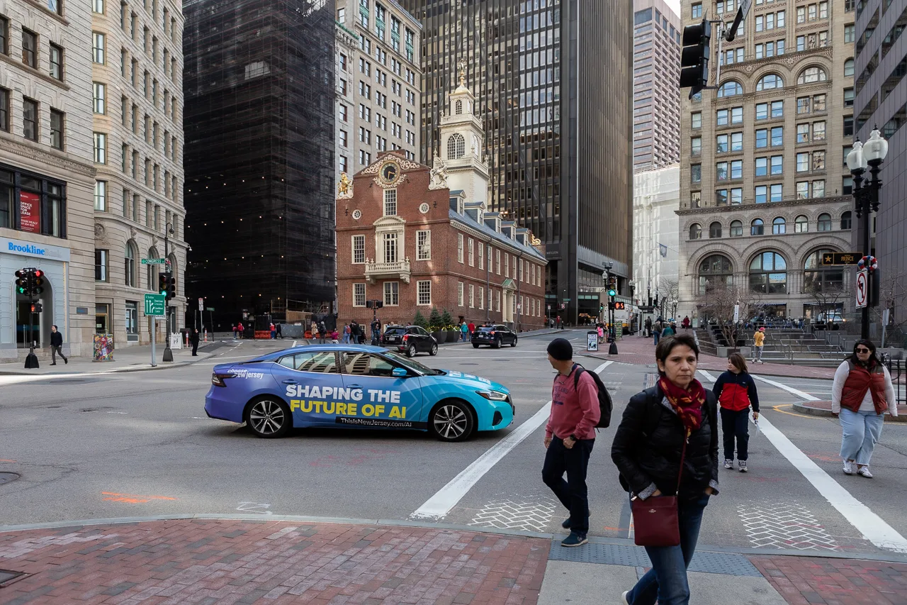 Vehicle wrap carrying a ChooseNJ campaign in Boston