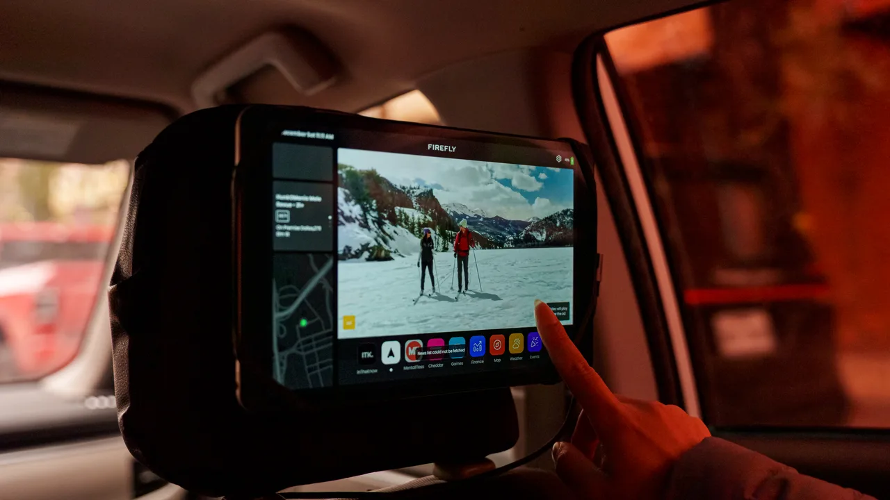 In-car screen carrying a Colorado campaign in Dallas
