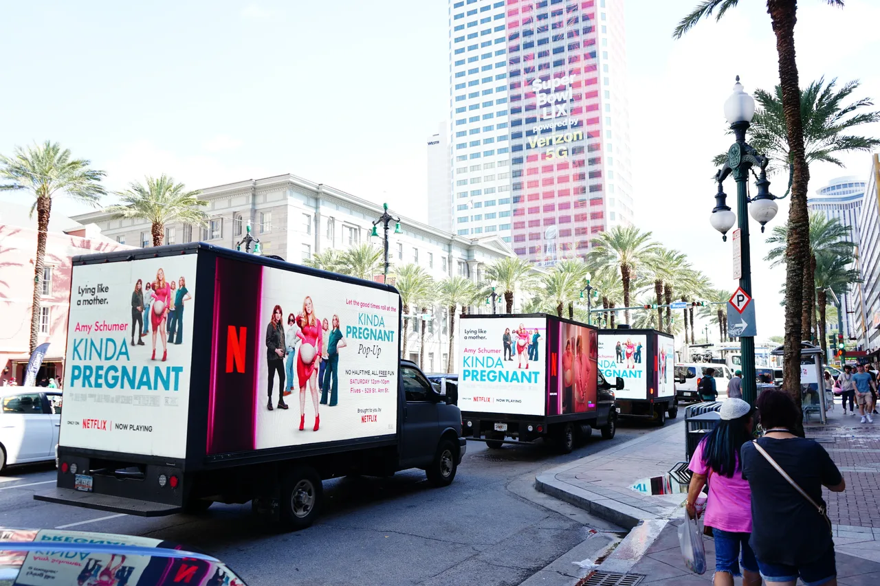 LED truck carrying a KindaPregnant campaign in New Orleans