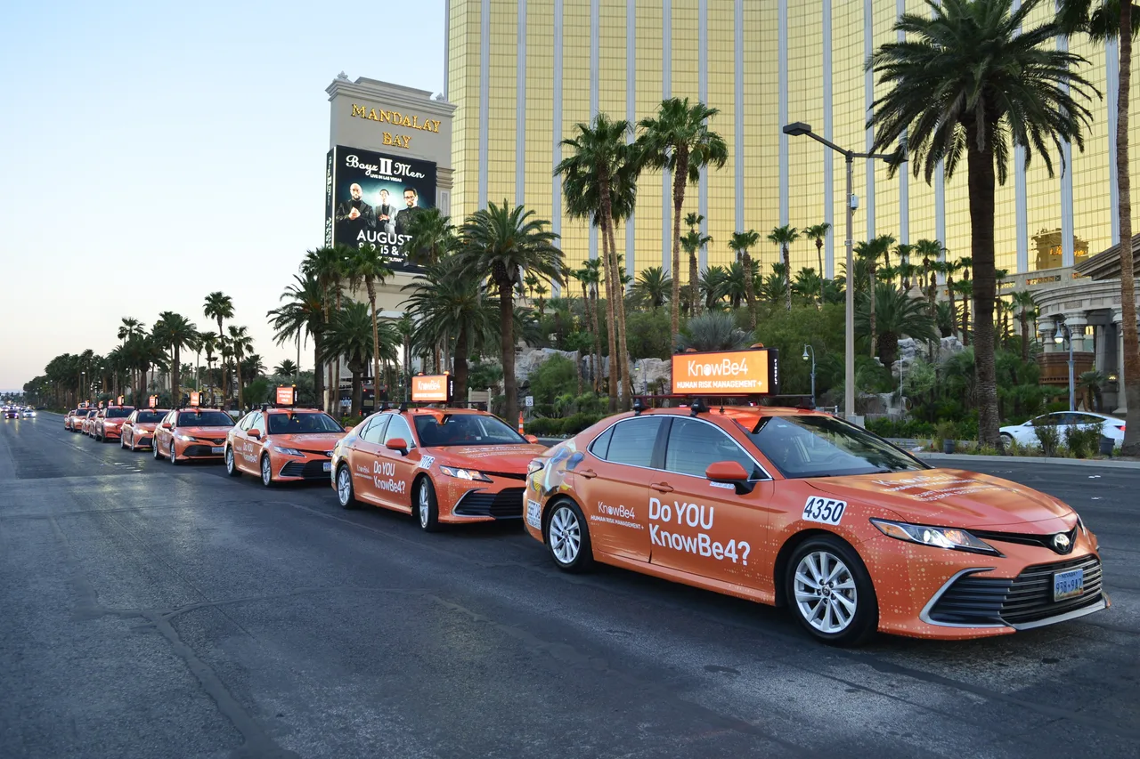 Digital screen carrying a KnowBe4 campaign in Las Vegas