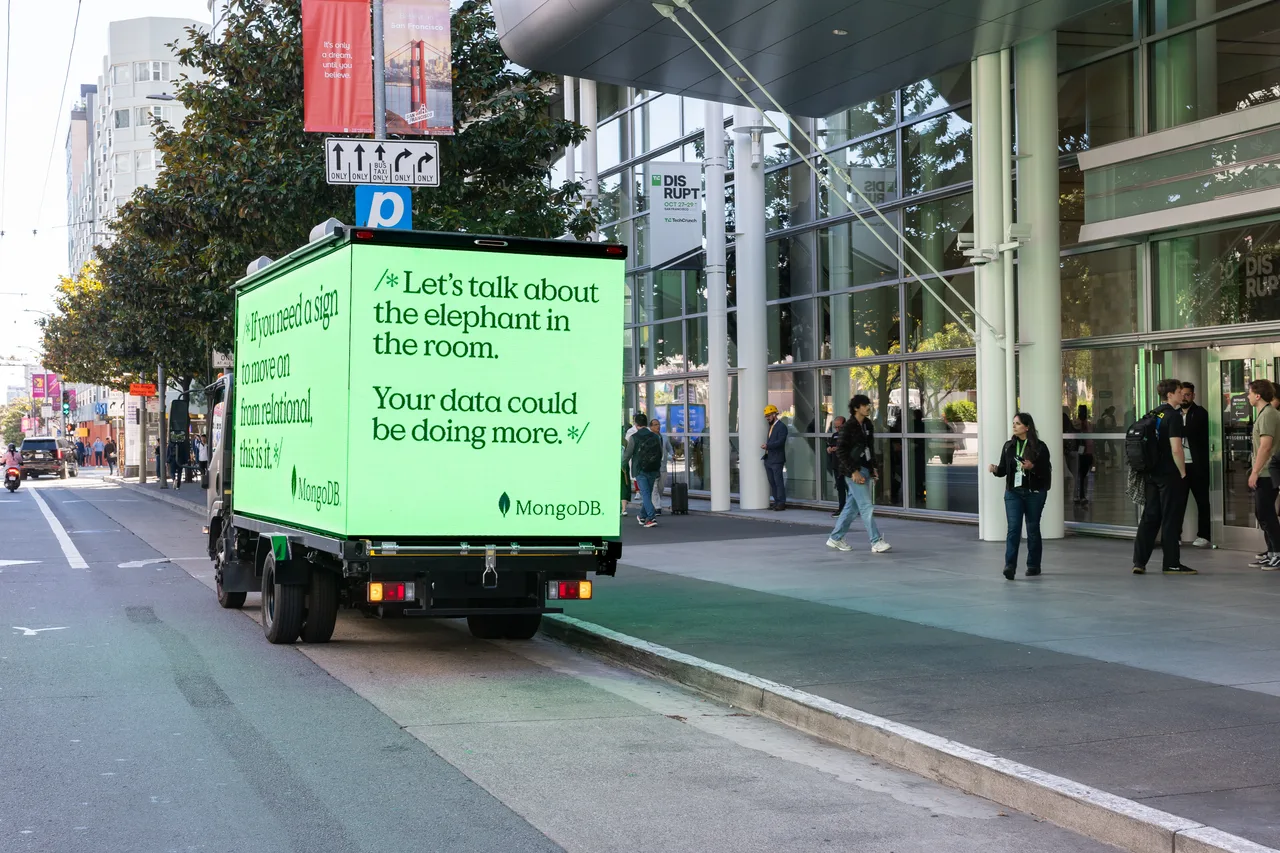 LED truck carrying a MongoDB campaign in San Francisco