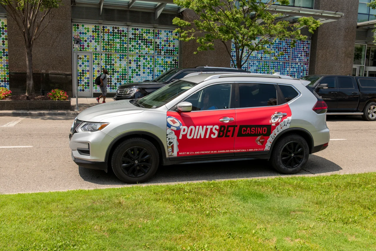 Vehicle wrap carrying a Pointsbet campaign in Detroit