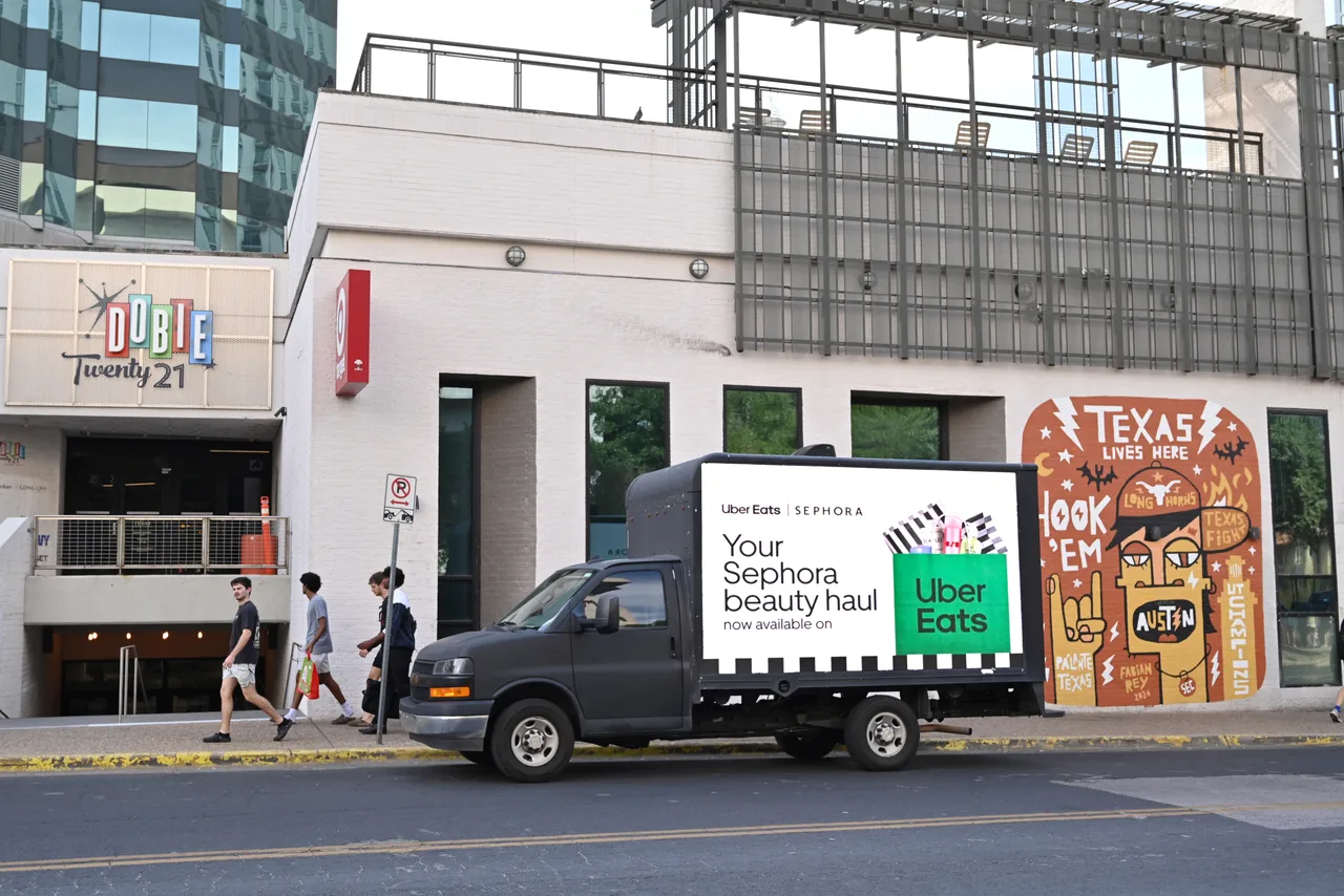 UberEats campaign on an LED truck in Austin, 2025