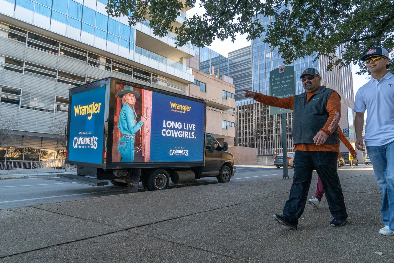 LED truck carrying a Wrangler campaign in Austin