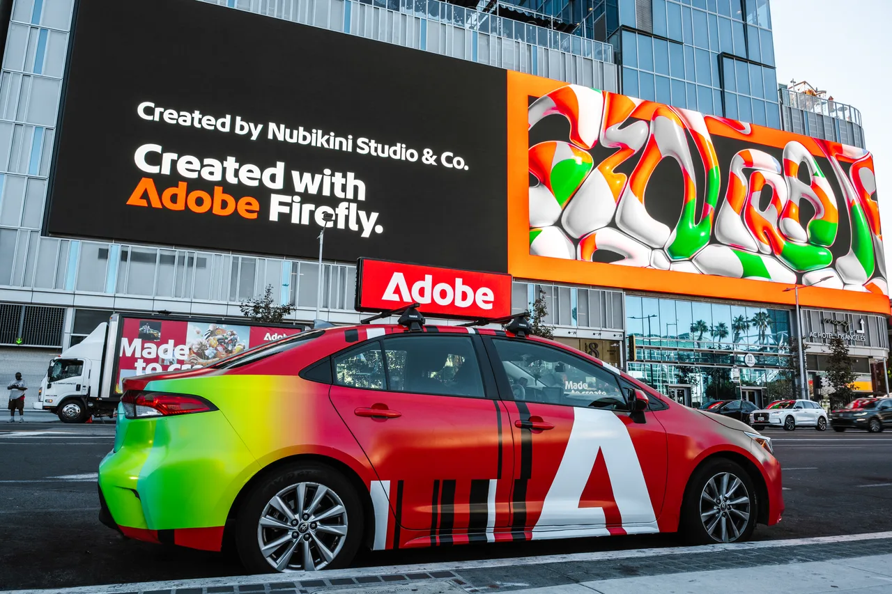 Adobe campaign on a digital screen in Los Angeles, 2025