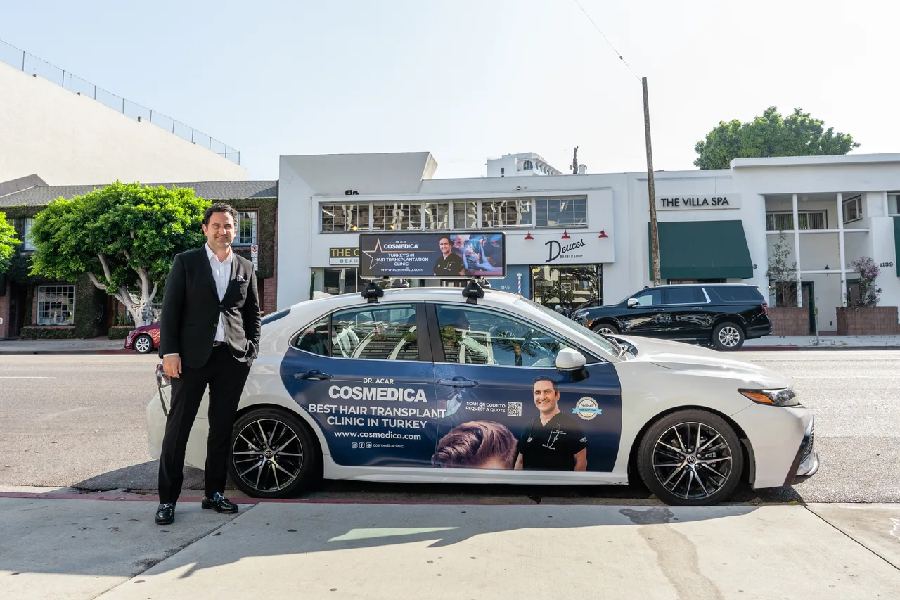 Vehicle wrap carrying a Cosmedica campaign in Los Angeles