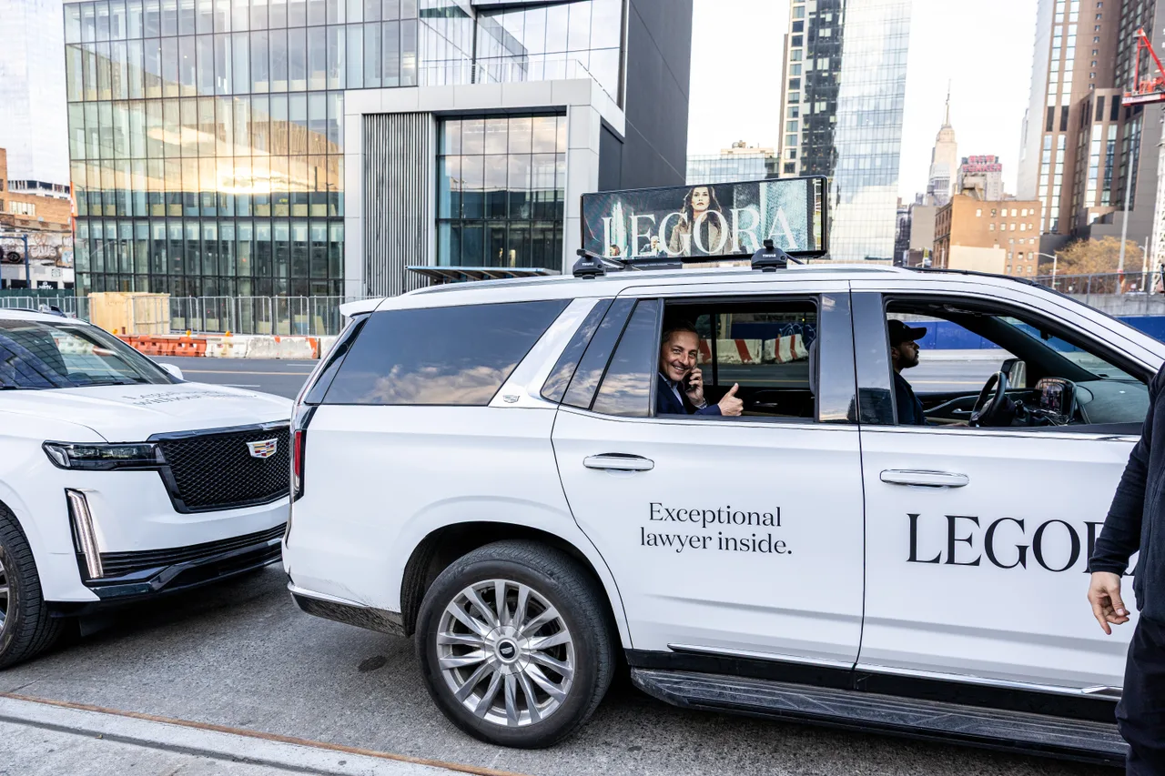 Digital screen carrying a Legora campaign in New York
